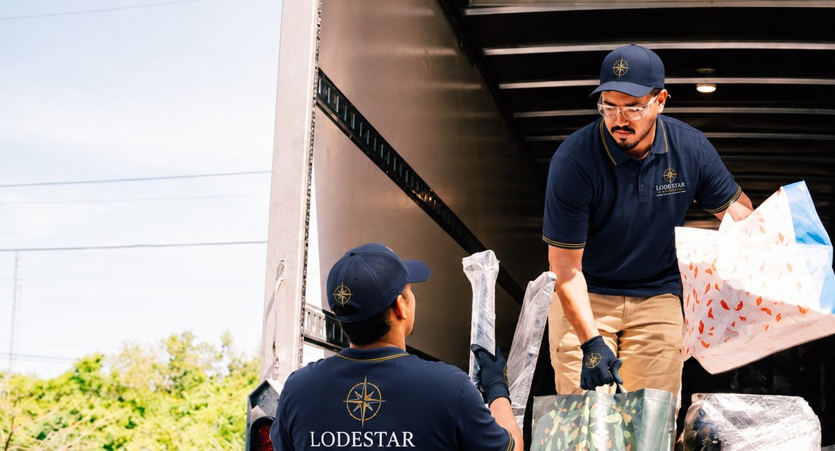 Two Lodestar Movers crew members loading a truck together